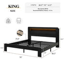 Wood Platform Bed Frame With Storage LED Light Headboard & USB