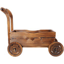 Wooden Wagon Planter Box Mobile Garden Planter With Wheels Handle Drain Hole Wood - Brown