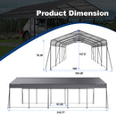 Metal Carport 13 X 26.5 Ft Heavy Duty With Galvanized Steel Roof Metal Garage Canopy With Galvanized Steel Roof & Frame Car Tent Outdoor Storage Shed For Car Boats And Truck - Gray