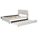 Upholstered Platform Bed With Brick Pattern Headboard And Twin Long Size Trundle