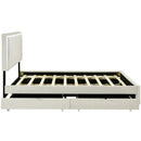 Queen Size  Velvet Storage Platform Bed, with 2 Big Drawers, Twin XL Size Trundle and LED Light, Beige