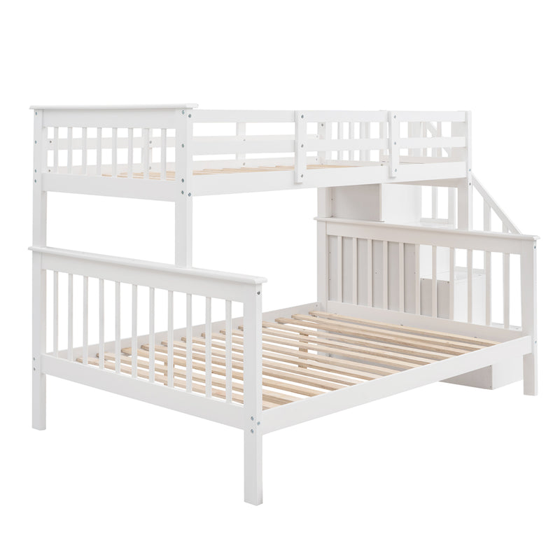 Stairway Twin-Over-Full Bunk Bed with Storage and Guard Rail for Bedroom, White color(OLD SKU :LP000019AAK)