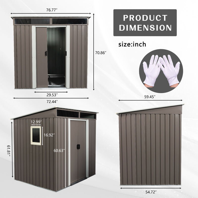 Outdoor Metal Storage Shed With Window Transparent Plate W540S00011 - Gray