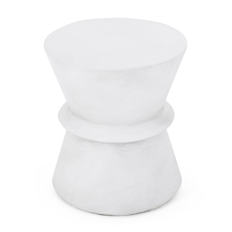 Outdoor Lightweight Concrete End Table With Hourglass Structure - Antique White