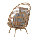 Ellis - Outdoor Wicker High Back Lounge Chair, Teak Finished Leg - Light Brown / Beige