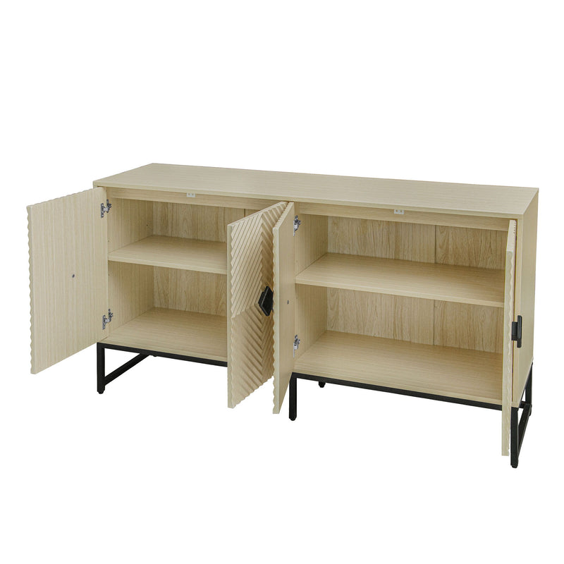Carved 4 Door Sideboard With Storage, Adjustable Shelf