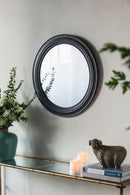Circle Wall Mirror With Wooden Frame, Antique Classic Accent Mirror, For Living Room - Black