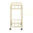 Modern Metal And Glass Bar Cart With Rolling Casters - Gold
