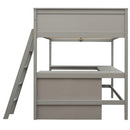 Full size Loft Bed with Shelves and Desk, Wooden Loft Bed with Desk - Gray