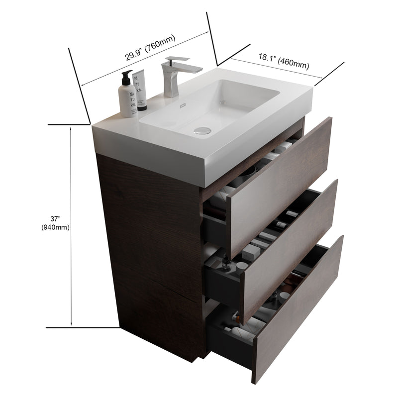 Alice - Bathroom Vanity With Large Storage Freestanding Bathroom Vanity, Sink For Modern Bathroom, One-Piece Sink Basin Without Drain And Faucet