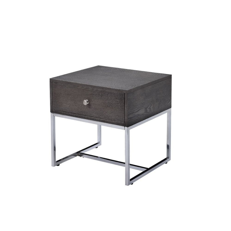 Iban - End Table - Gray Oak & Chrome - Atlantic Fine Furniture Inc