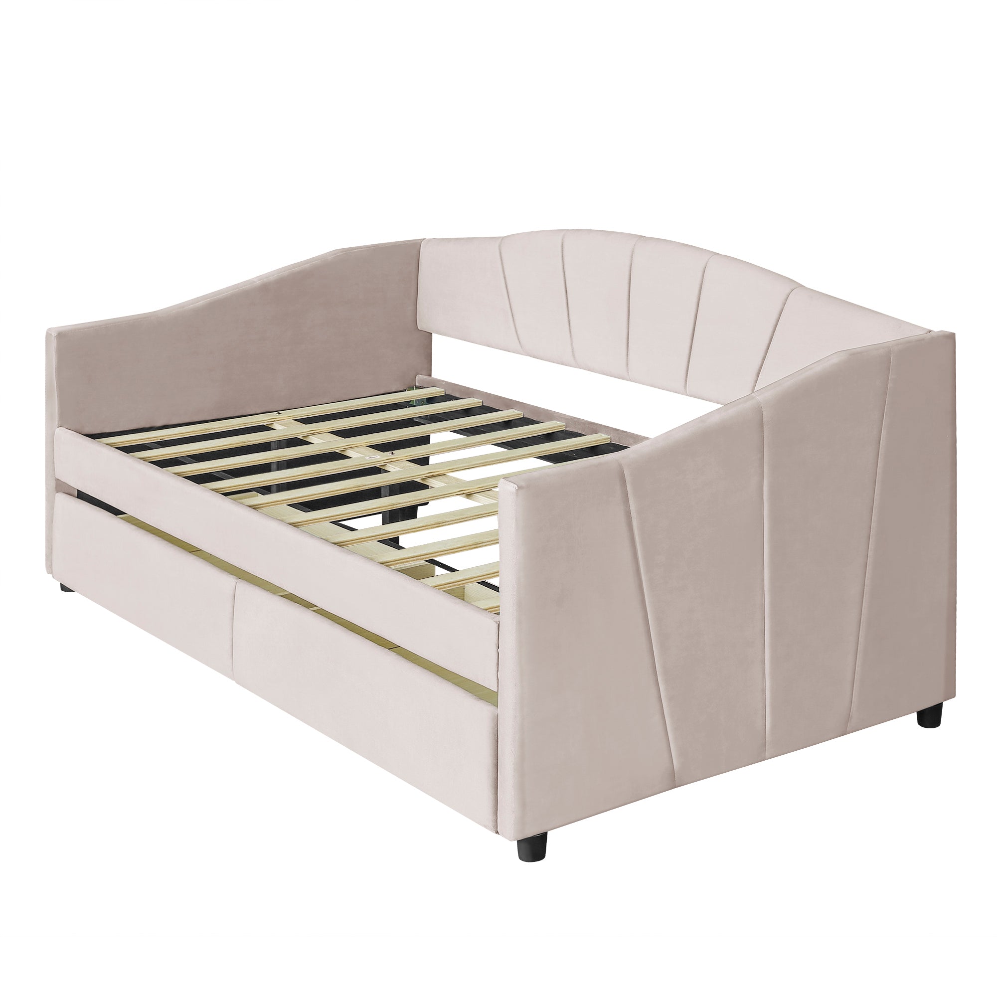 Upholstered daybed Twin Size with Two Drawers and Wood Slat  ,Beige - Atlantic Fine Furniture Melbourne FL