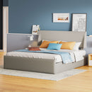 Queen Size Sleigh Bed with Side-Tilt Hydraulic Storage System, Linen Upholstery, Gray