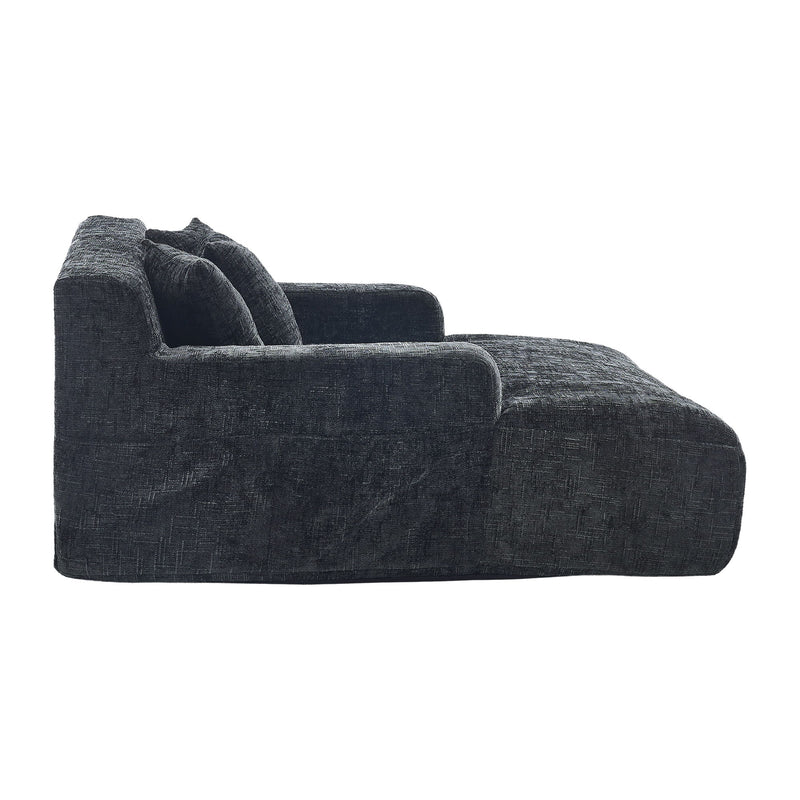Chenille Interior Lazy Sofa Chaise Longue Armchair With 3 Pillows And Armrests
