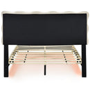Full Size Velvet Platform Bed with LED Frame and Stylish Mental Bed Legs, Beige