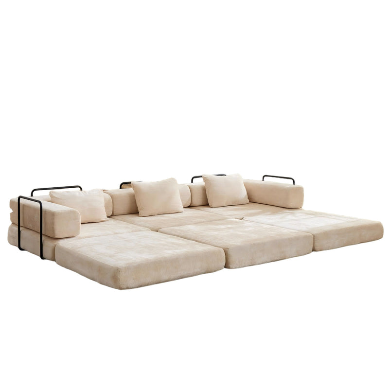Convertible Floor Sofa Bed With Fixed Shape Frame, Boneless Modular Sectional Sofa, For Living Room - Beige