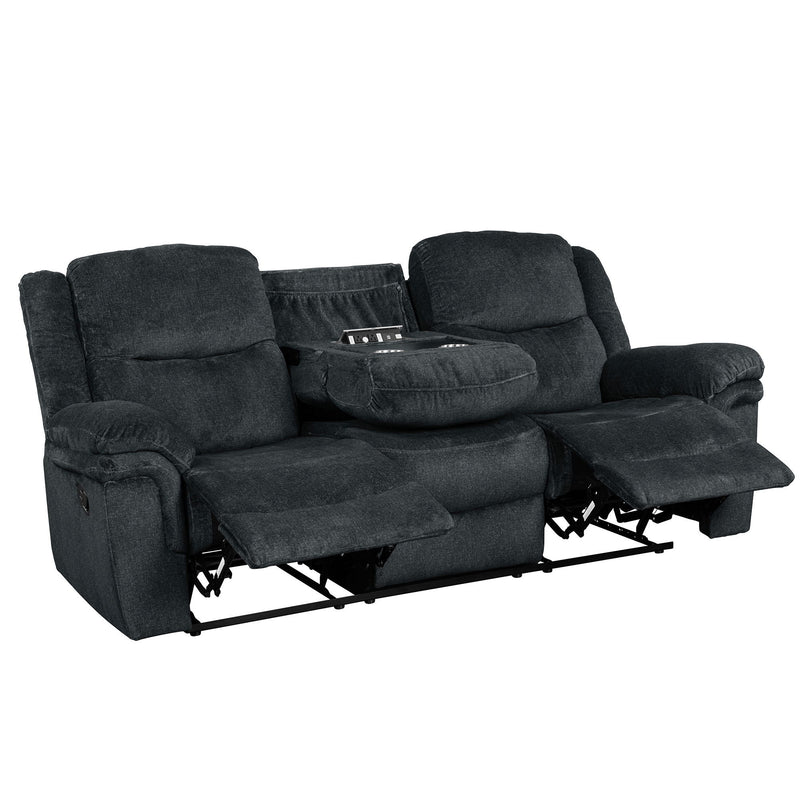 Home Theater Seating Manual Reclining Sofa With Cup Holder, 2 USB Ports, 2 Power Sockets For Living Room, Bedroom - Dark Blue