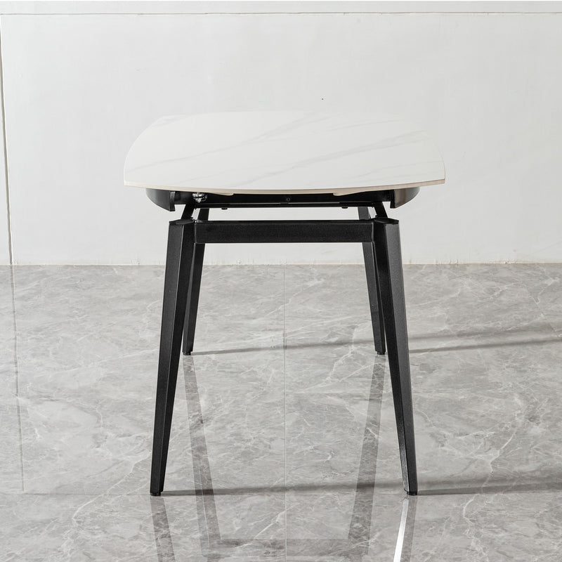 Modern Extendable Round Dining Table With Sintered Stone Top - White / Black