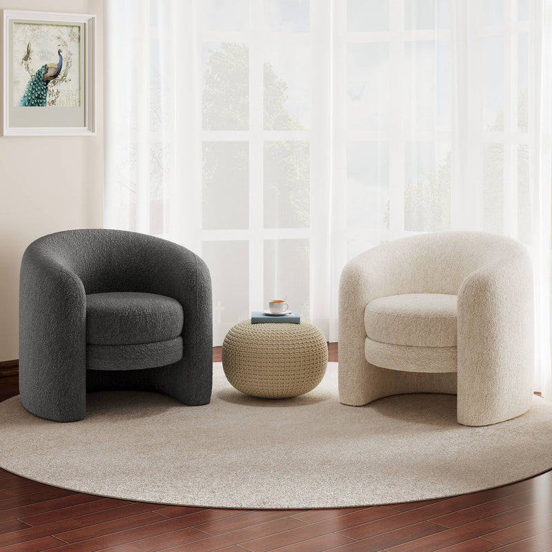 Affinity Modern Curved Back Upholstered Accent Chair With Soft Cozy Boucle Fabric - Dark Gray