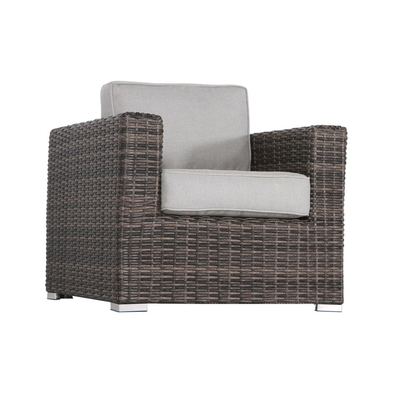 3 Piece Patio Rattan Furniture Set With Cushions Fire Pit - Brown