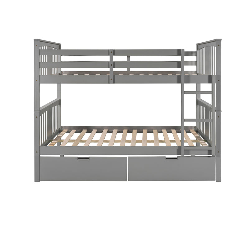 Full over Full Bunk Bed with Drawers and Ladder for Bedroom, Guest Room Furniture-Gray(OLD SKU :LP000205AAE)
