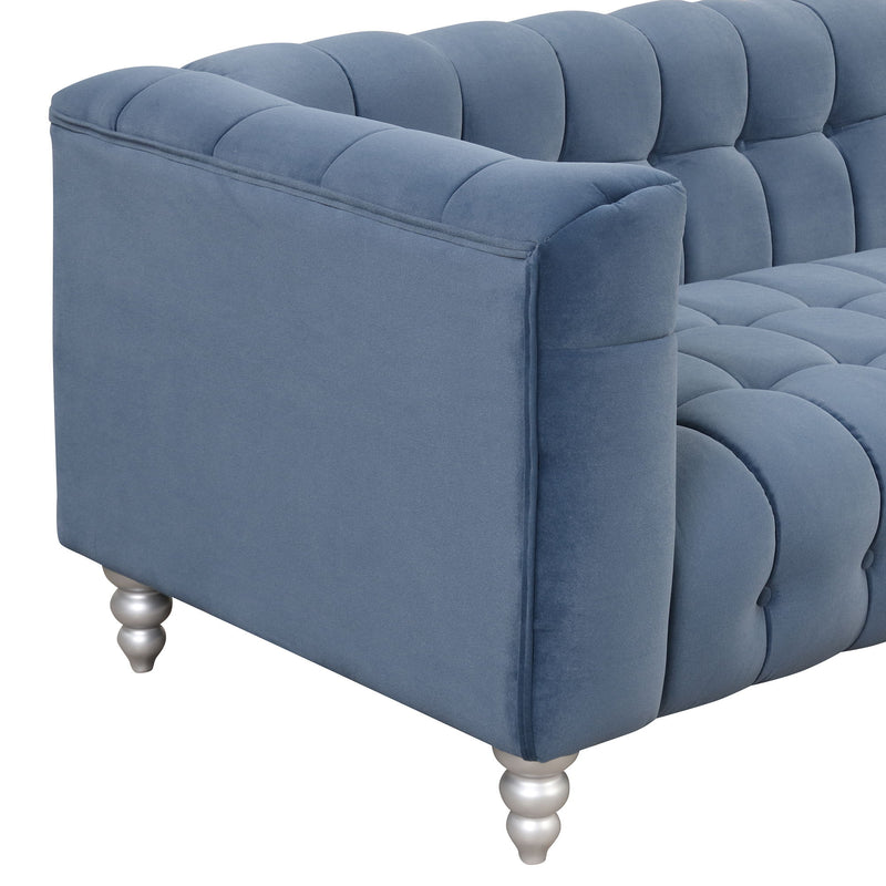 Modern Sofa Dutch Fluff Upholstered Sofa With Wood Legs, Buttoned Tufted Backrest