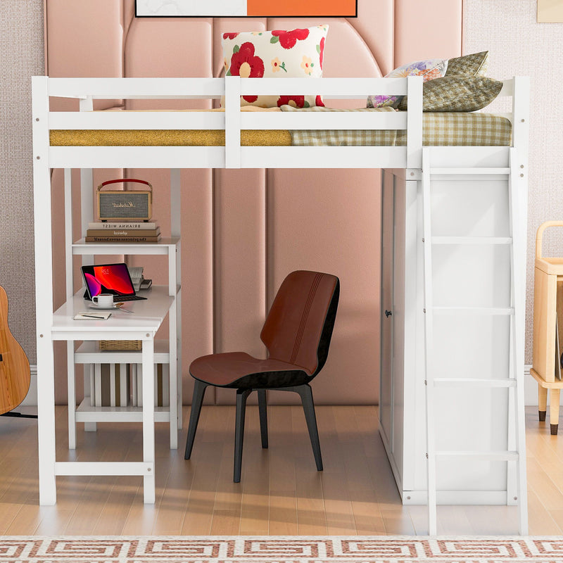 Loft Bed With Wardrobe And Desk And Shelves