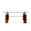 Modern Tempered Glass Coffee Table With 2 Tier Storage For Living Room