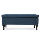 Hyatt - Suede Storage Ottoman With Tufted Top And Dark Wooden Legs - Navy Blue