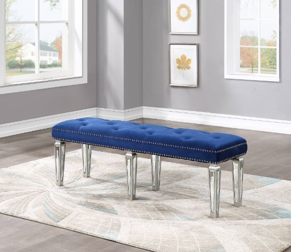 The Varian Bench provides a commanding presence in any room. This contemporary bench features a upholstered seat cushion in luxurious upholstery with elegantly tapered legs.