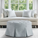 Skirted Tufted Round Ottoman With Button Top - Gray