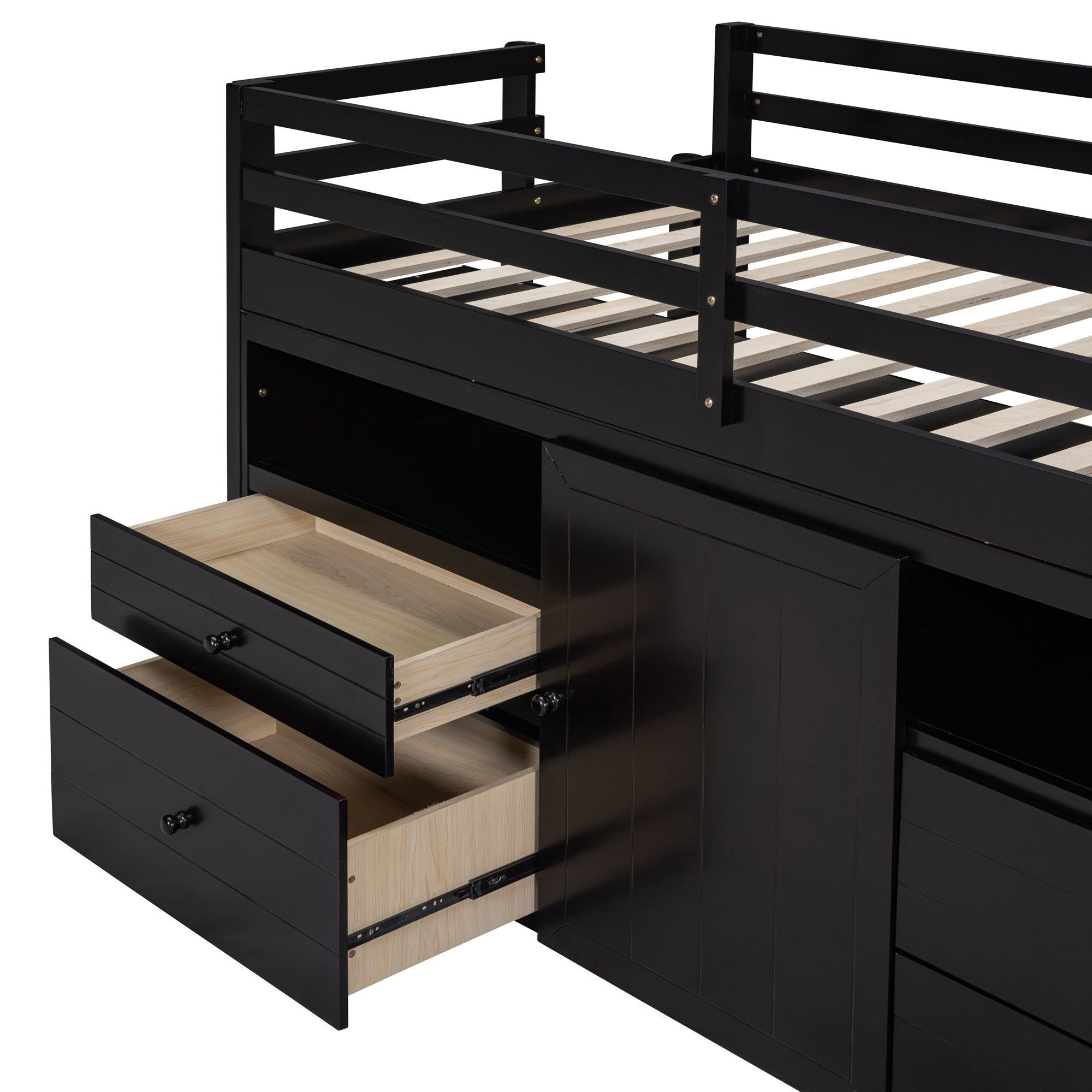 Twin Size Loft Bed with 4 Drawers, Underneath Cabinet and Shelves, Espresso - Atlantic Fine Furniture Melbourne FL
