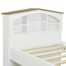 Twin Size Wood Platform Bed with House-shaped Storage Headboard and Trundle, White