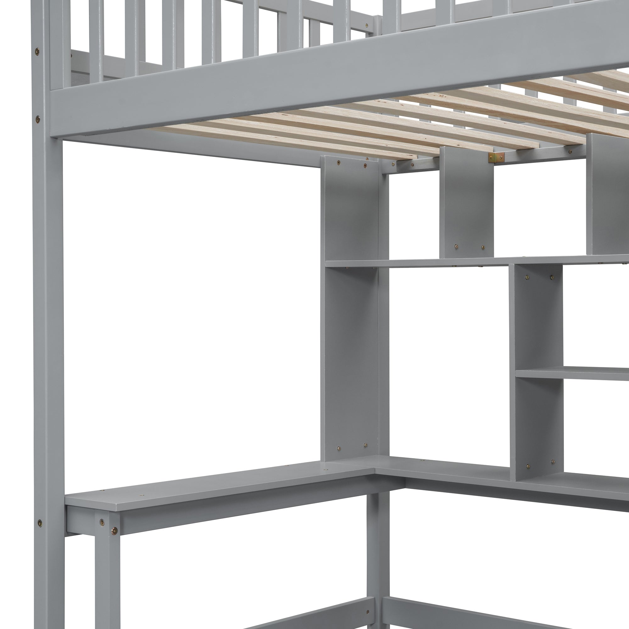 Twin size Loft Bed with Bookshelf,Drawers,Desk,and Wardrobe-Gray - Atlantic Fine Furniture Melbourne FL
