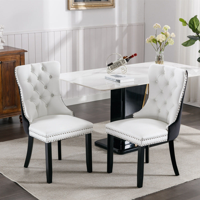 Nikki - Modern, High-End Tufted Solid Wood Contemporary PU And Velvet Upholstered Dining Chair With Wood Legs Nailhead Trim (Set of 2)