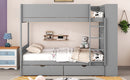 Full over Full Bunk Bed With 2 Drawers and Multi-layer Cabinet, Gray