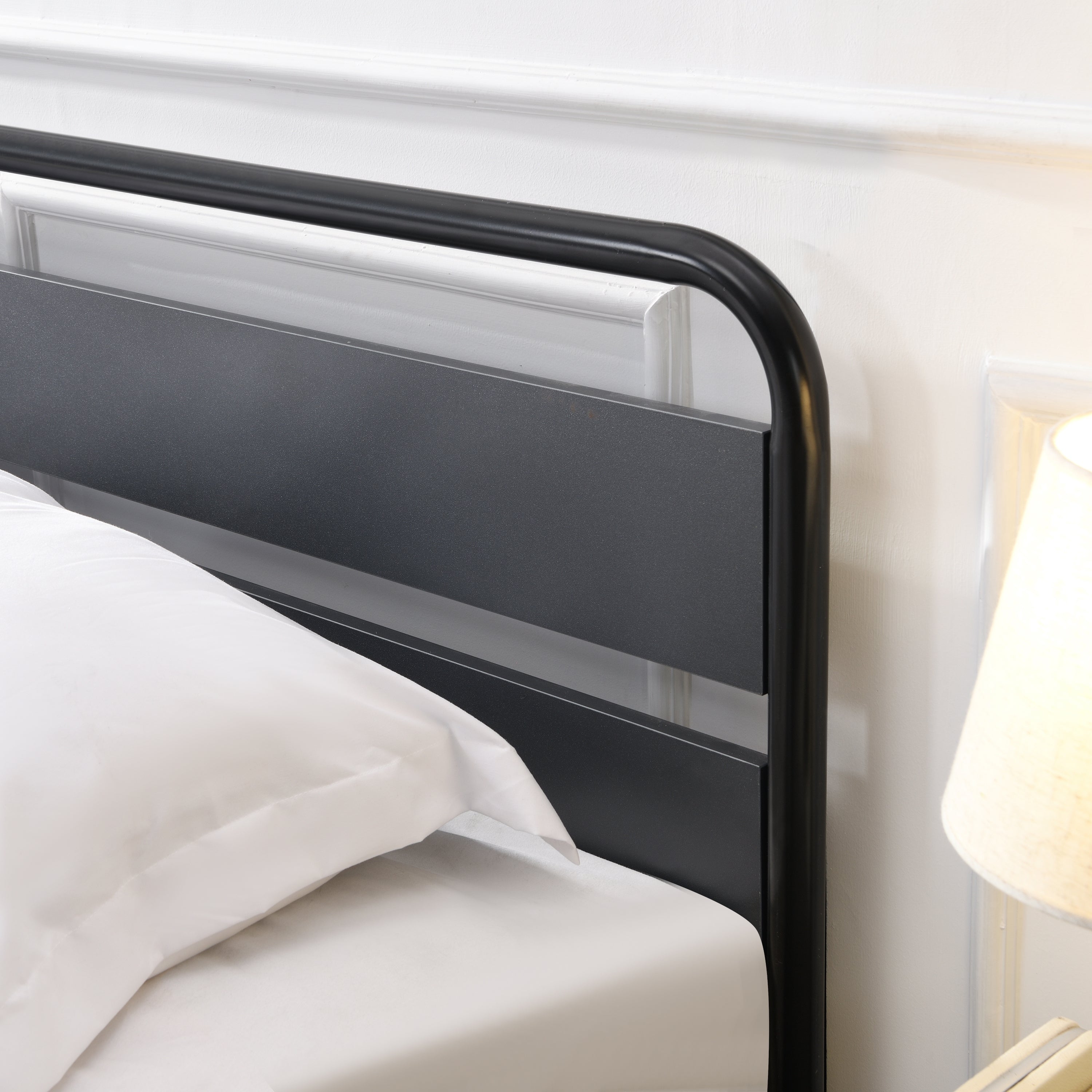 Industrial Platform Queen Bed Frame/Mattress Foundation with Rustic Headboard and Footboard, Strong Steel Slat Support, No Box Spring Needed, Noise Free, Easy Assembly - Atlantic Fine Furniture Melbourne FL