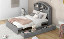 Full Size Wood Platform Bed with House-shaped Storage Headboard and 2 Drawers, Gray