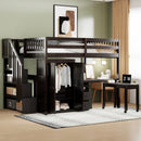 Loft Bed With Stairs, Bookshelf, Drawers, Desk & Wardrobe, Space Saving Multifunctional Furniture