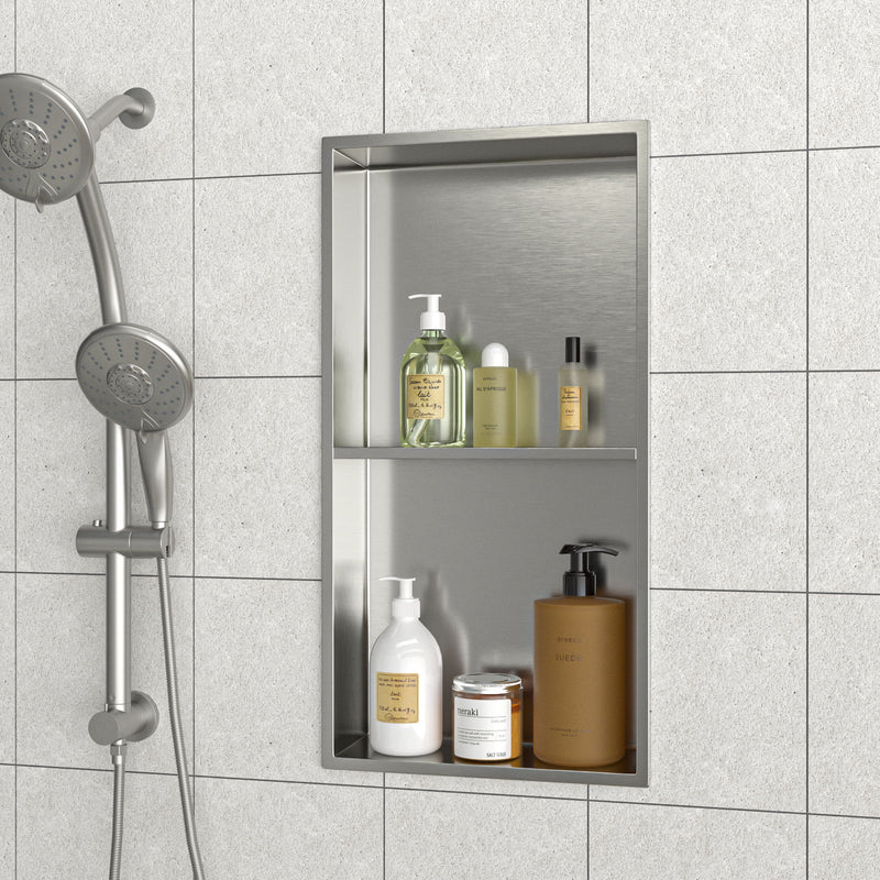 Modern Stainless Steel Shower Niche Double Shelf For Bathroom