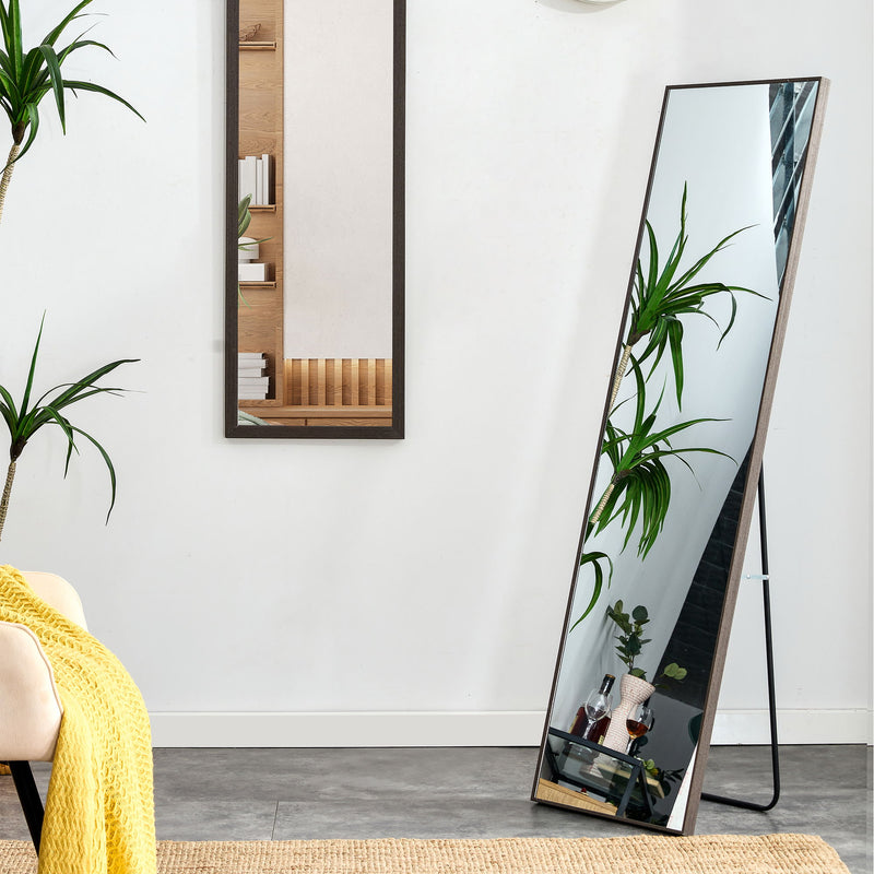 Solid Wood Frame Minimalist Mirror, Bathroom Bedroom Wall Mirror. Enhance Modern Interior Design - Gray / Transparent