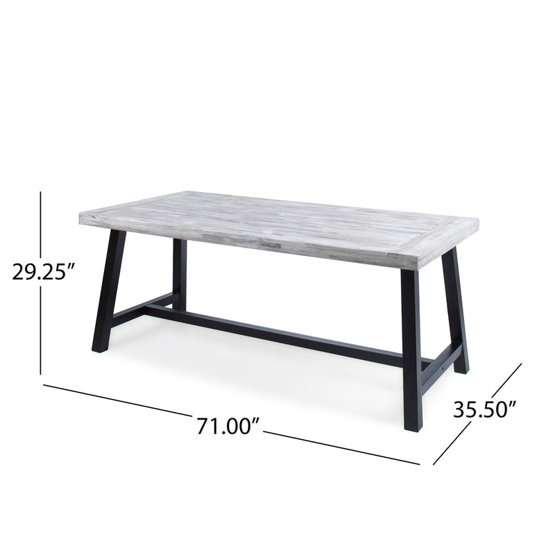 Rustic Outdoor Acacia Wood Dining Table - Black / Light Gray