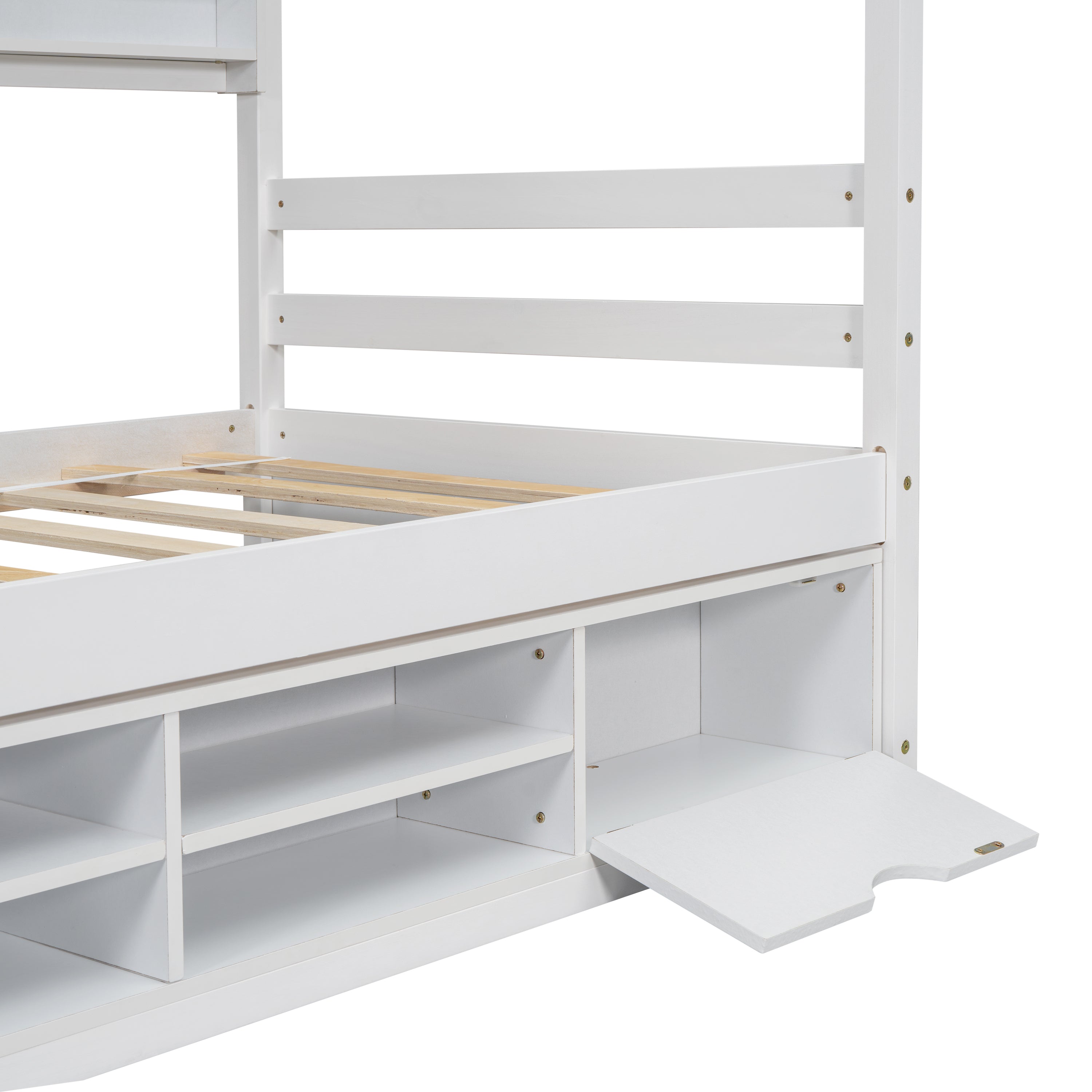 Twin House Bed with Roof Frame, Bedside-shelves, Under Bed Storage Unit,White - Atlantic Fine Furniture Melbourne FL
