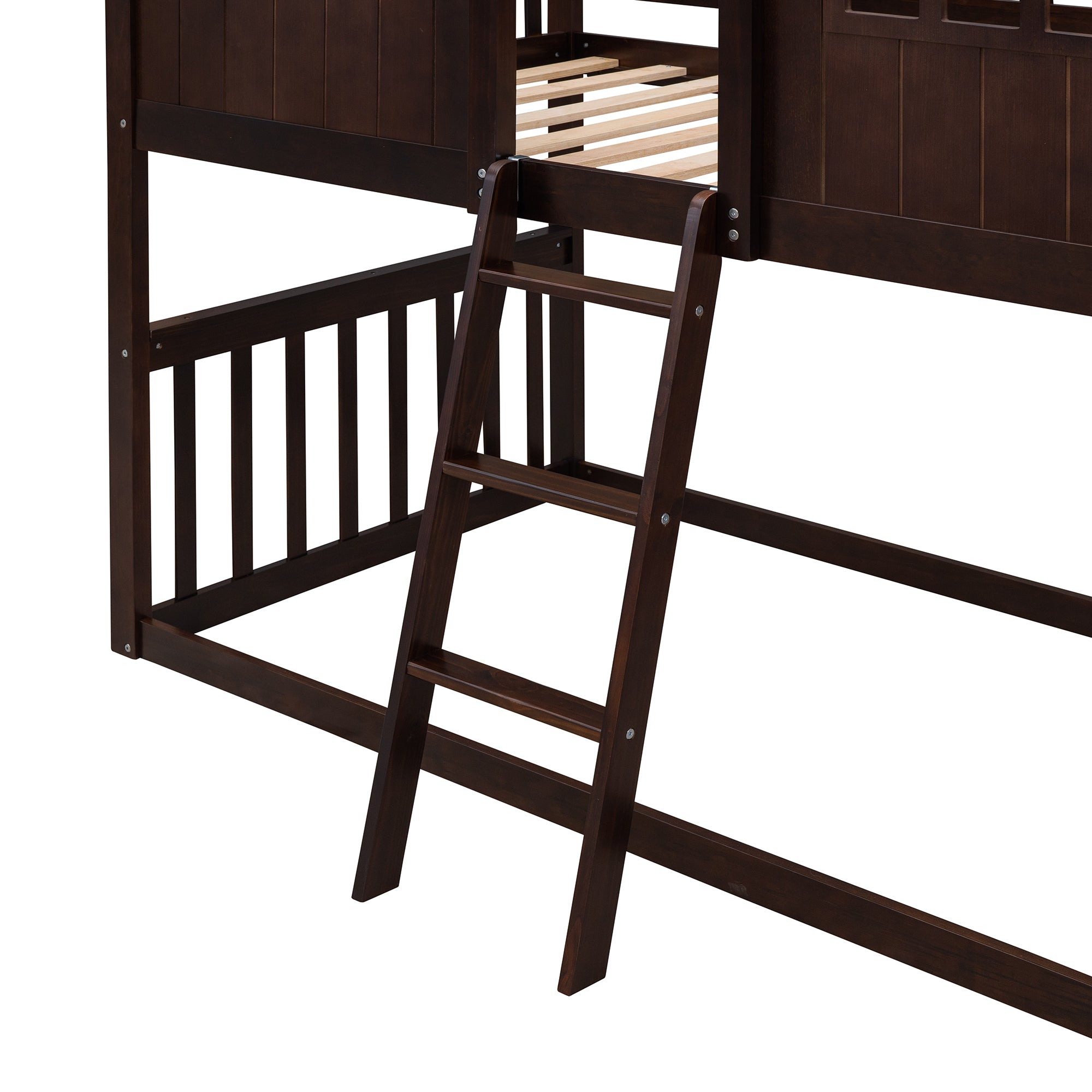 Twin Over Twin House Bunk Bed With Ladder, Wood Bed-Espresso - Atlantic Fine Furniture Melbourne FL