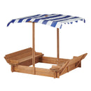 Kids Sandbox With Adjustable Cover, Sand Box With 2 Foldable Bench Seats, Outdoor Sandpit For Backyard Play - Light Brown