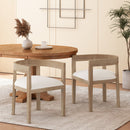 Modern Mid Century Dining Arm Chair Set With Upholstered Frame - Natural
