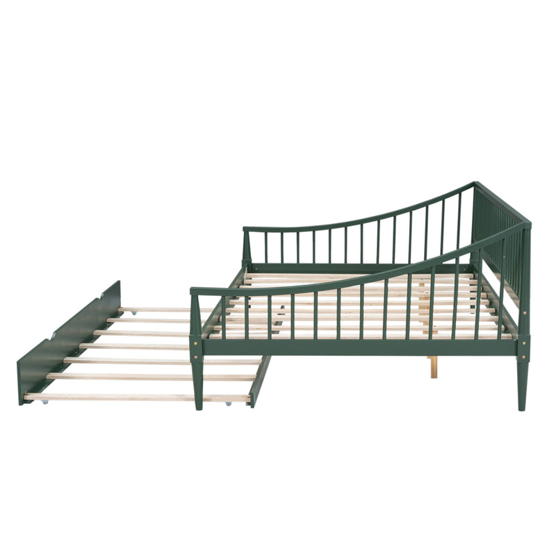 Full Size Daybed with Trundle and Support Legs, Green
