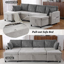 Sectional Sofa Bed With Pull Out Sleeper, USB Ports, Cup Holders