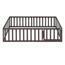 Twin Size Wood Floor Bed Frame with Fence and Door, Walnut(OLD SKU :WF289661AAL)
