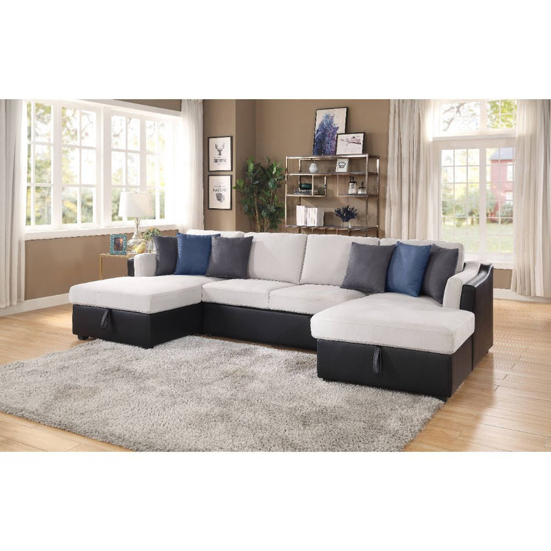 Merill - Sectional Sofa - Beige Fabric & Black PU